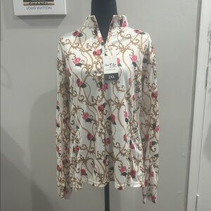 Chic Long Sleeve Quarter Zip Top - Chain and Rose Print